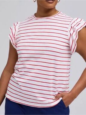 NEW Torrid Belle Isle  White Tee with Red Stripes and Ruffle Trim size 3x